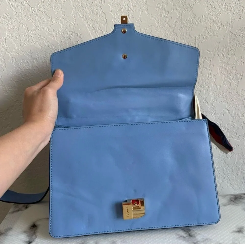 Gucci Sylvie Light Blue Crossbody Bag with Red and Gold Details - Picture 6 of 16